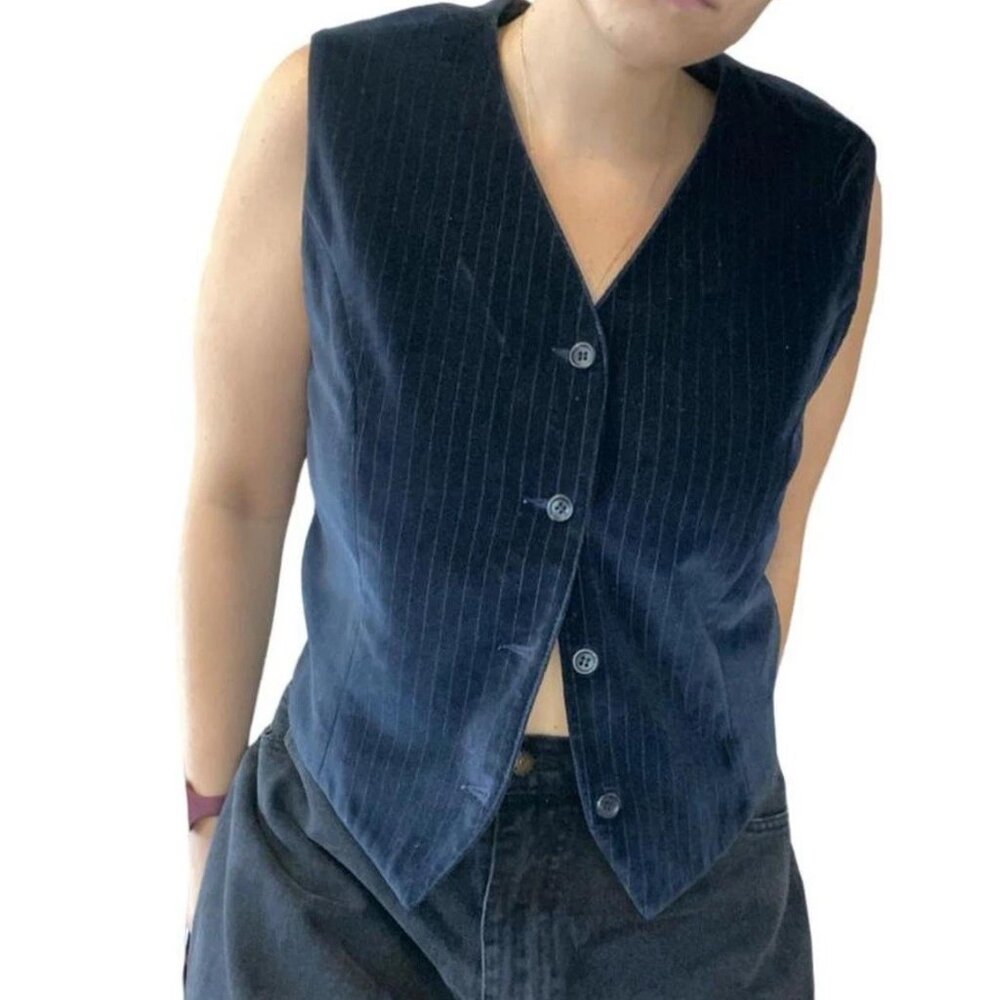 Vintage 90's LIZ SPORT Velvet Navy Pin Stripe Vest ~ Liz Claiborne ~ Size 4P